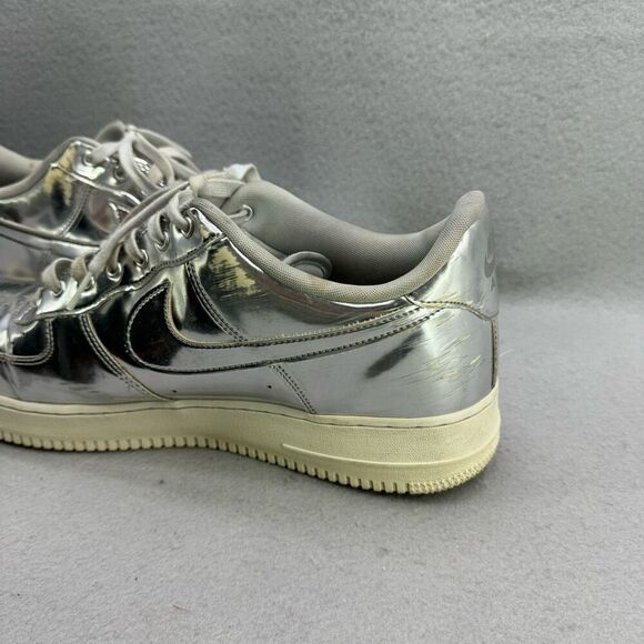 Nike Mens Silver Air Force 1 SP Liquid Metal Metallic Chrome Athletic Sneaker Sh - Picture 5 of 11